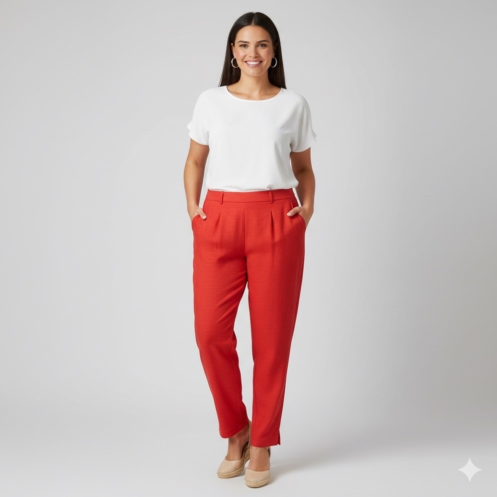 Hartman Studio Women's Red Silk Polyester Blend Pleated Cropped Pants Size XL‎